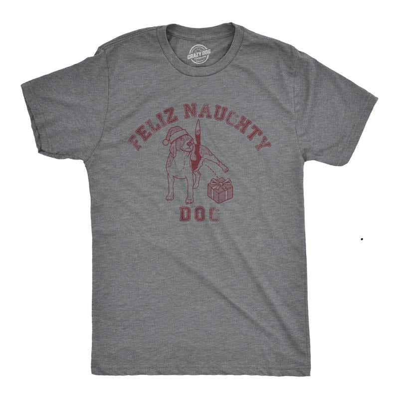 Mens Feliz Naughty Dog T Shirt Funny Xmas Bad Doggy Tee For Guys Mens Funny T Shirts Cool Tees Soft Stylish Casual...