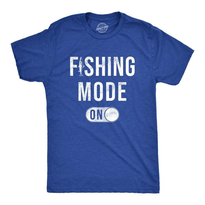 Mens Fishing Mode On T Shirt Funny Fishermans Setting Button Joke Tee For Guys Mens Funny T Shirts Cool Tees Soft Stylish...