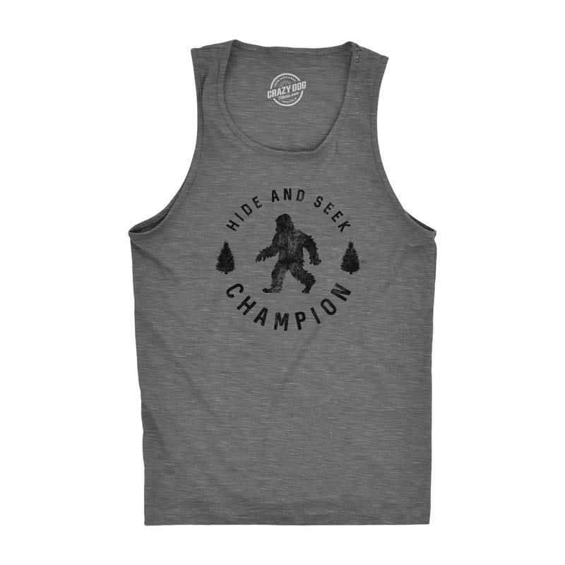 Mens Fitness Tank Hide and Seek Champion Tanktop Funny Bigfoot Sasquatch Shirt Funny Workout Shirt for Men with Plus...
