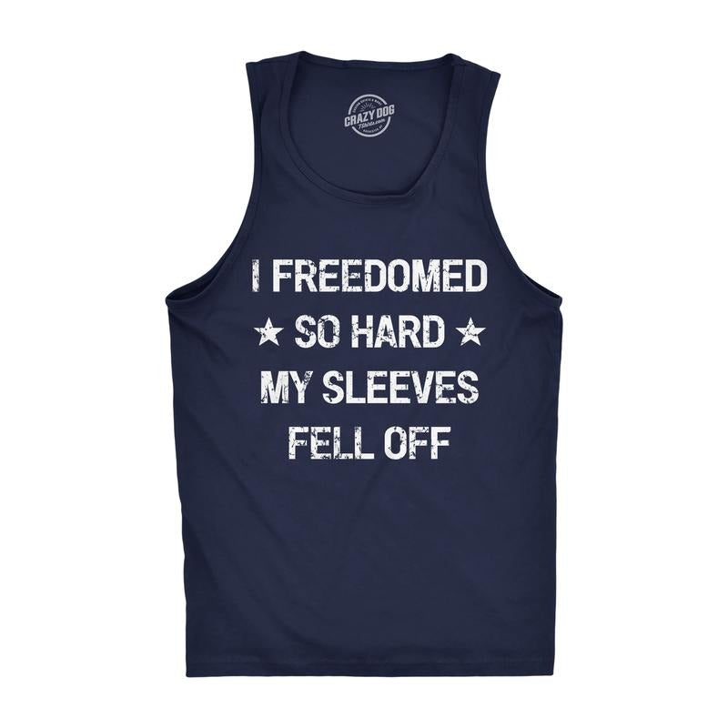Mens Fitness Tank I Freedomed so Hard My Sleeves Fell Off Tank Funny 4th Of July Sleeveless Funny Workout Shirt for Men...