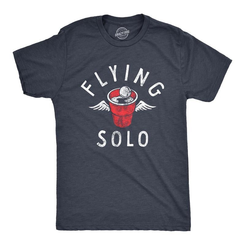 Mens Flying Solo T Shirt Funny Drinking Game Partying Cup Graphic Novelty Tee For Guys Mens Funny T Shirts Cool Tees Soft...