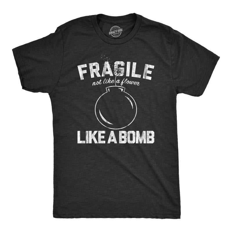Mens Fragile Like A Bomb T Shirt Funny Saying Humor Graphic Novelty Tee For Guys Mens Funny T Shirts Cool Tees Soft...
