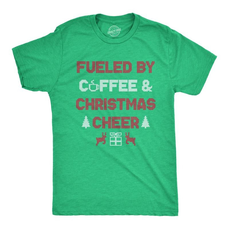 Mens Fueled By Coffee And Christmas Cheer Funny Xmas Spirit Caffeine Lovers Tee For Guys Mens Funny T Shirts Cool Tees...