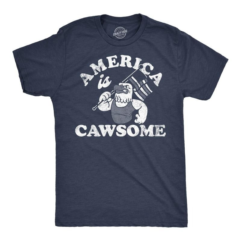 Mens Funny T Shirts America Is Cawsome Sarcastic Fourth Of July Graphic Tee For Men Mens Funny T Shirts Cool Tees Soft...