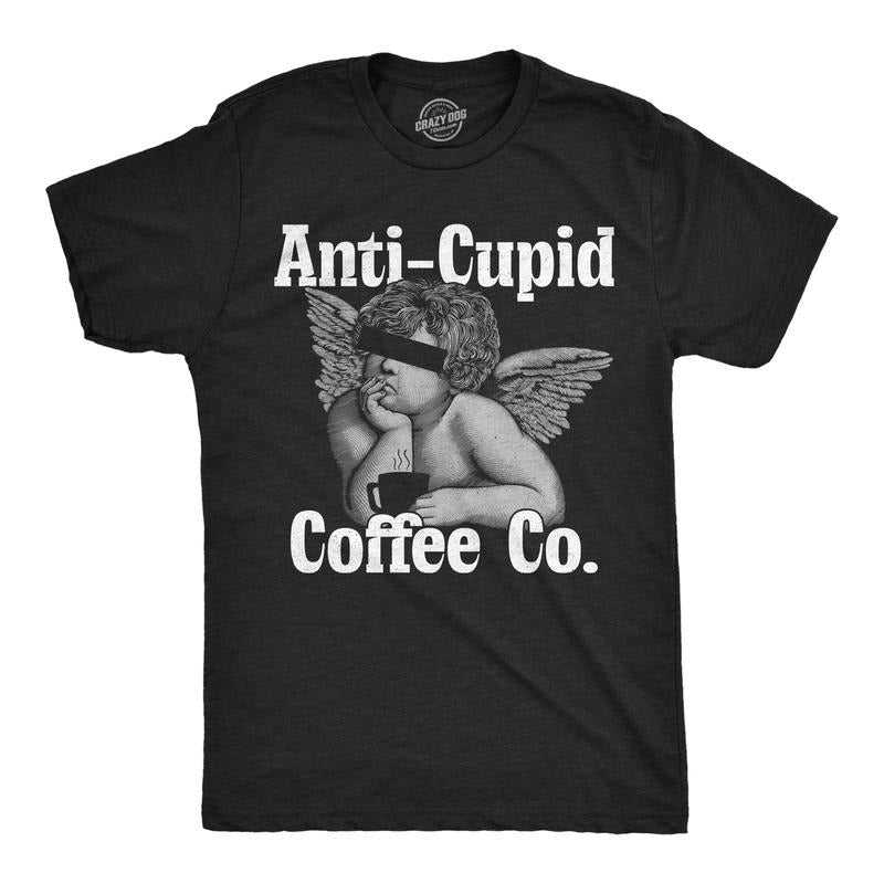 Mens Funny T Shirts Anti Cupid Coffee Co Sarcastic Valentines Day Caffeine Lovers Tee For Men Mens Funny T Shirts Cool...