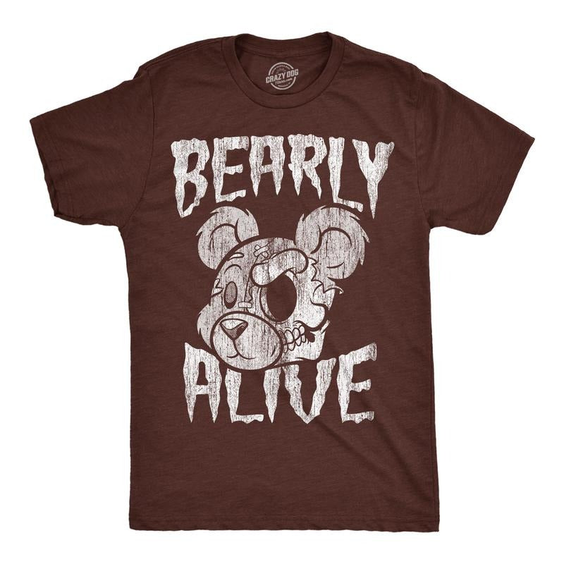 Mens Funny T Shirts Bearly Alive Sarcastic Creepy Bear Graphic Novelty Tee For Men Mens Funny T Shirts Cool Tees Soft...