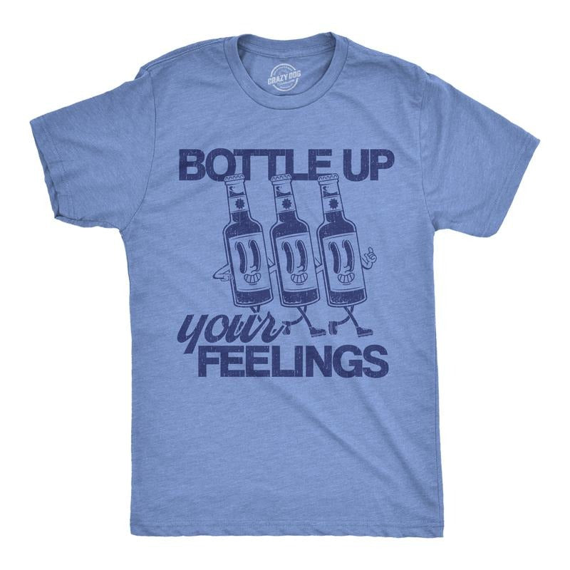 Mens Funny T Shirts Bottle Up Your Feelings Sarcastic Drinking Novelty Tee For Men Mens Funny T Shirts Cool Tees Soft...