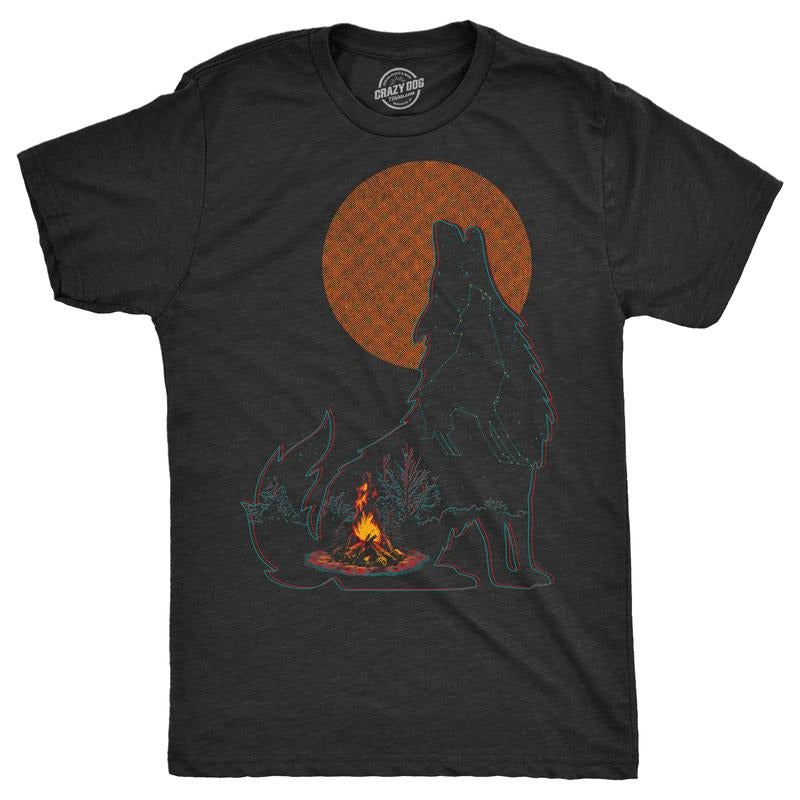 Mens Funny T Shirts Campfire Wolf Sarcastic Nature Graphic Novelty Tee For Men Mens Funny T Shirts Cool Tees Soft Stylish...
