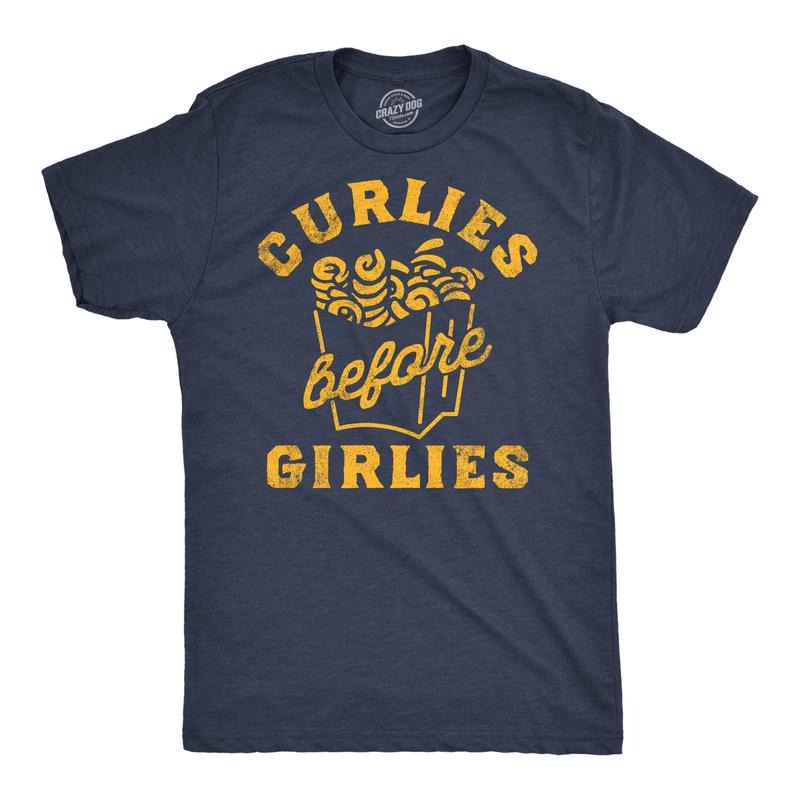 Mens Funny T Shirts Curlies Before Girlies Sarcastic Curly Fries Graphic Tee For Men Mens Funny T Shirts Cool Tees Soft...
