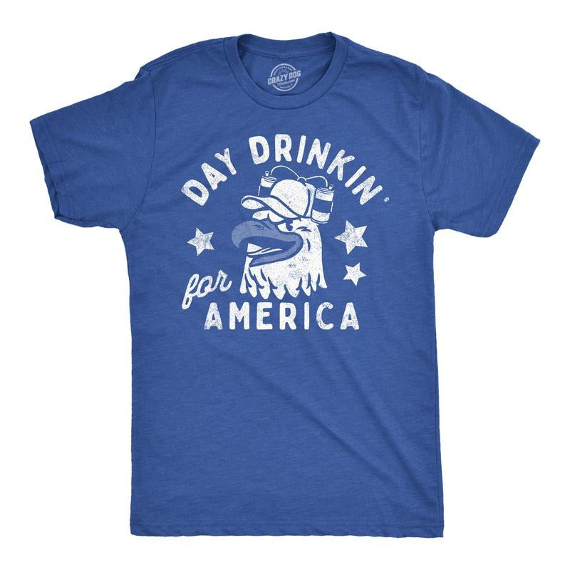 Mens Funny T Shirts Day Drinkin for America Sarcastic Fourth Of July Tee for Men Mens Funny T Shirts Cool Tees Soft...