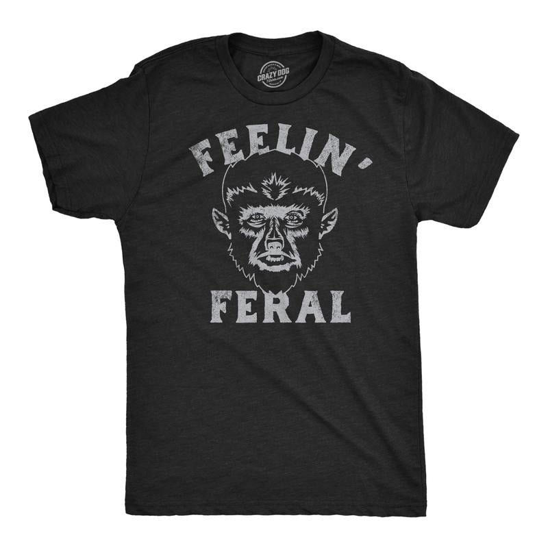 Mens Funny T Shirts Feelin Feral Sarcastic Halloween Werewolf Graphic Tee For Men Mens Funny T Shirts Cool Tees Soft...