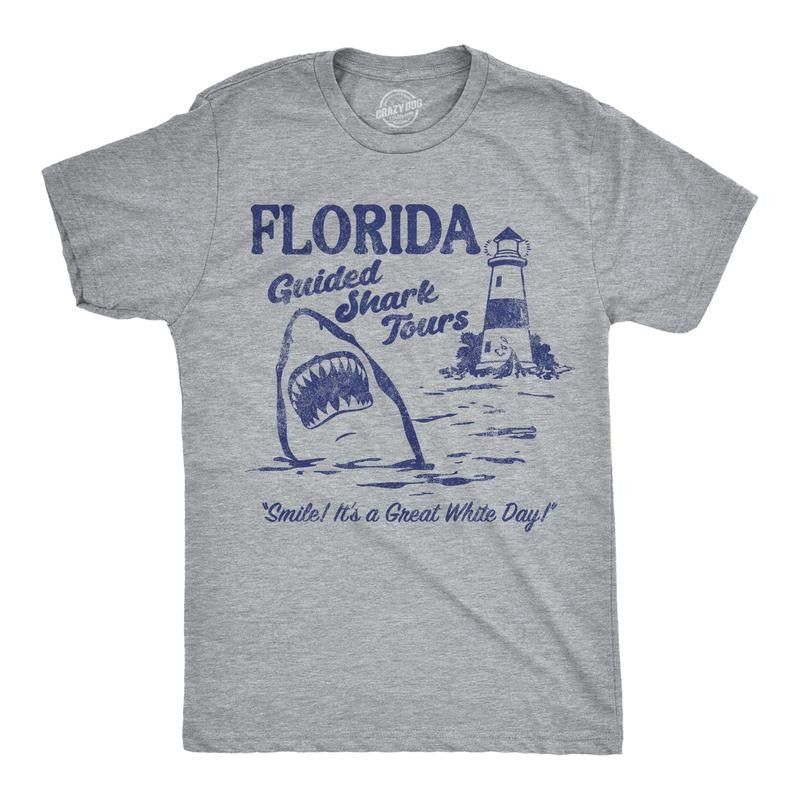 Mens Funny T Shirts Florida Guided Shark Tours Sarcastic Graphic Novelty Tee For Men Mens Funny T Shirts Cool Tees Soft...