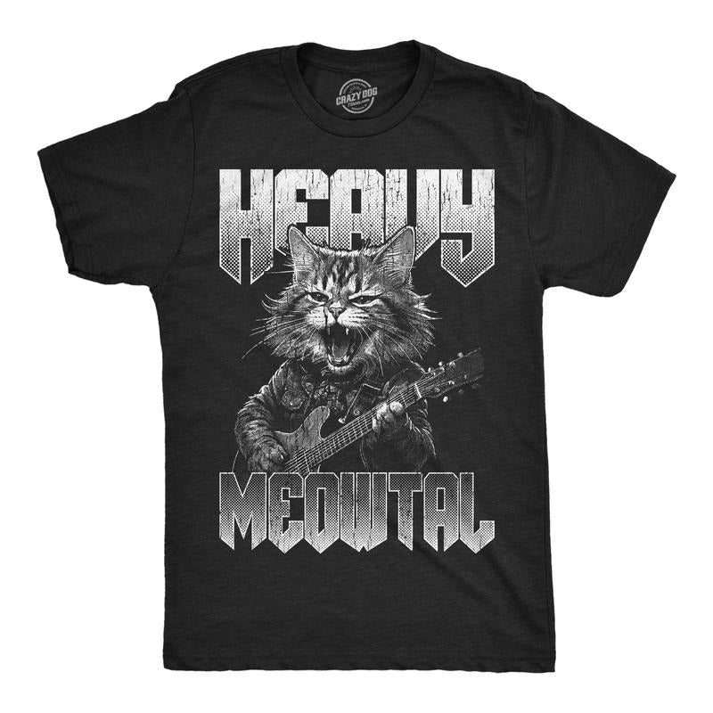 Mens Funny T Shirts Heavy Meowtal Sarcastic Kitten Graphic Novelty Metal Music Tee For Men Mens Funny T Shirts Cool Tees...