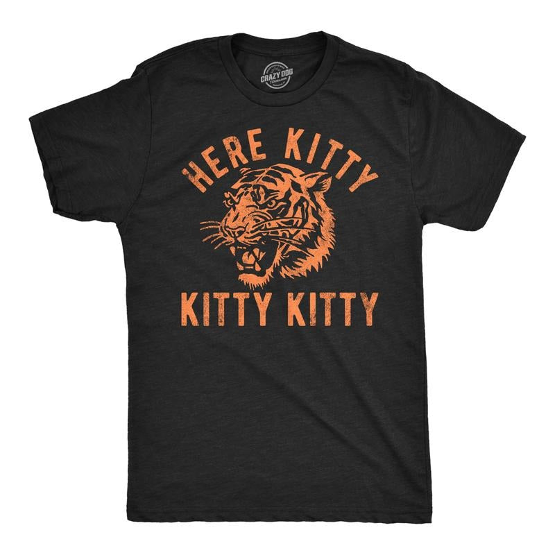 Mens Funny T Shirts Here Kitty Kitty Kitty Sarcastic Tiger Graphic Tee for Men Mens Funny T Shirts Cool Tees Soft Stylish...