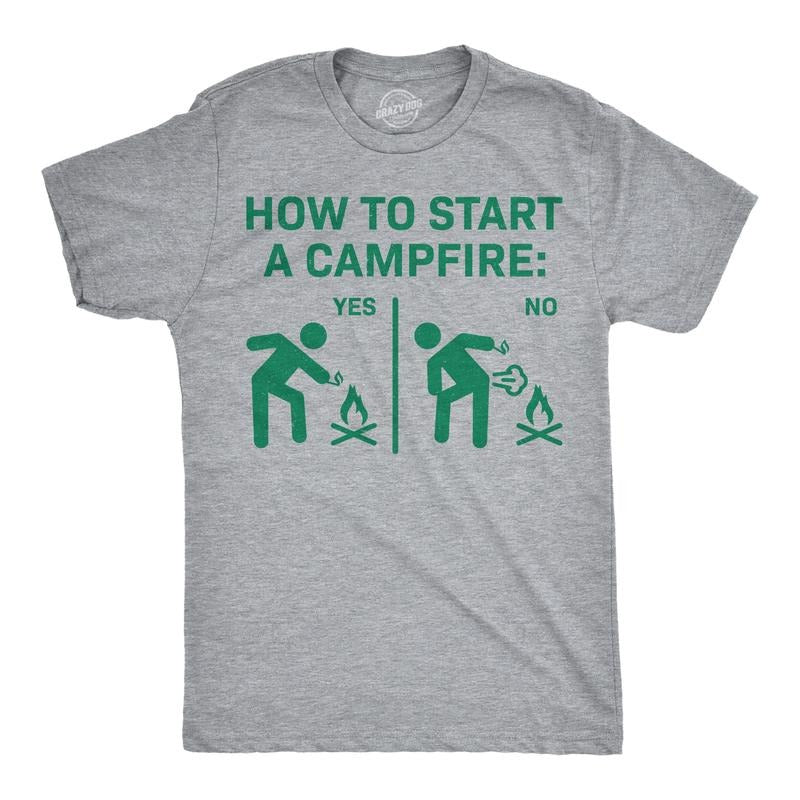 Mens Funny T Shirts How To Start A Campfire Sarcastic Camping Graphic Novelty Tee For Men Mens Funny T Shirts Cool Tees...