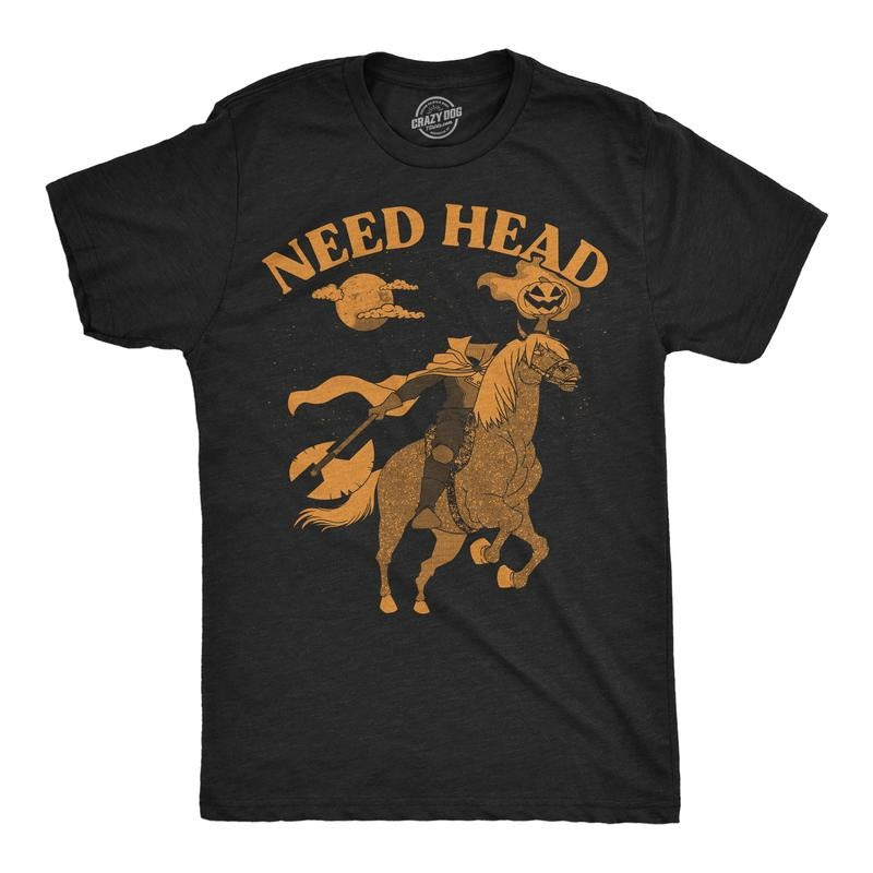 Mens Funny T Shirts Need Head Sarcastic Halloween Headless Horseman Graphic Tee For Men Mens Funny T Shirts Cool Tees...