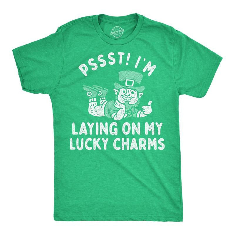 Mens Funny T Shirts Pssst Im Laying On My Lucky Charms Sarcastic St Patricks Day Novelty Tee For Men Mens Funny T Shirts...