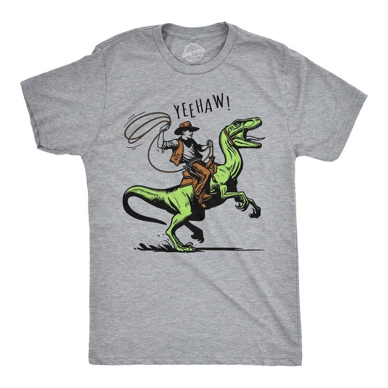 Mens Funny T Shirts Raptor Wrangler Sarcastic Dinosaur Cowboy Graphic Tee Mens Funny T Shirts Cool Tees Soft Stylish...