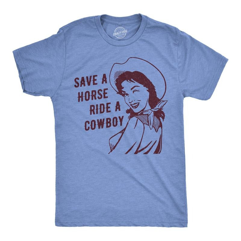 Mens Funny T Shirts Save A Horse Ride A Cowboy Graphic Tee For Men Mens Funny T Shirts Cool Tees Soft Stylish Casual...