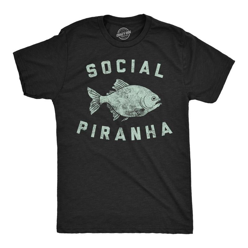 Mens Funny T Shirts Social Piranha Sarcastic Fish Graphic4 Tee For Men Mens Funny T Shirts Cool Tees Soft Stylish Casual...