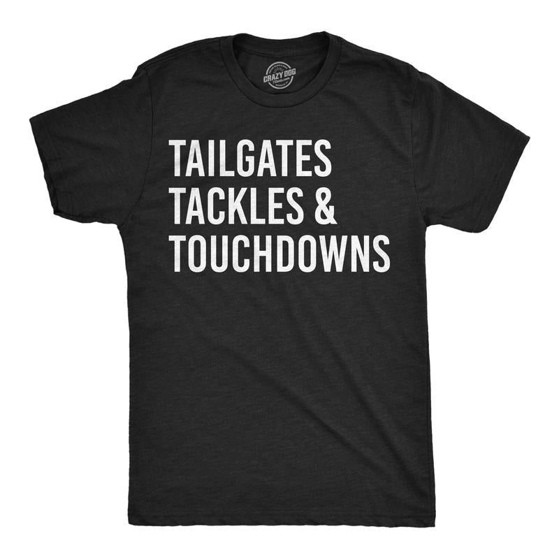 Mens Funny T Shirts Tailgates Tackles And Touchdowns Sarcastic Football Graphic Novelty Tee For Men Mens Funny T Shirts...