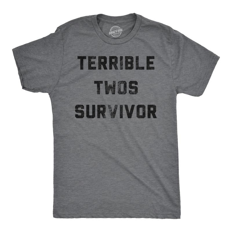 Mens Funny T Shirts Terrible Twos Survivor Sarcastic Parenting Graphic Novelty Tee for Men Mens Funny T Shirts Cool Tees...