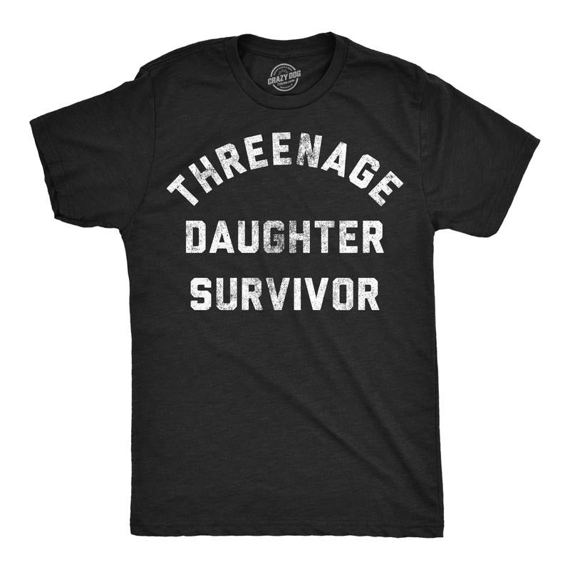 Mens Funny T Shirts Threenage Daughter Survivor Sarcastic Parenting Graphic Novelty Tee For Men Mens Funny T Shirts Cool...