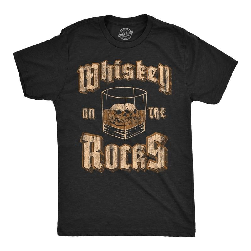 Mens Funny T Shirts Whiskey On The Rocks Sarcastic Drinking Graphic Novelty Tee For Men Mens Funny T Shirts Cool Tees...