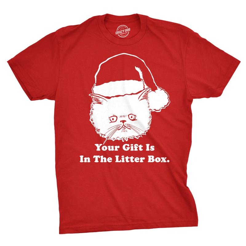 Mens Gift Is In The Litter Box Funny Crazy Cat Christmas Holiday T shirt Mens Funny T Shirts Cool Tees Soft Stylish...