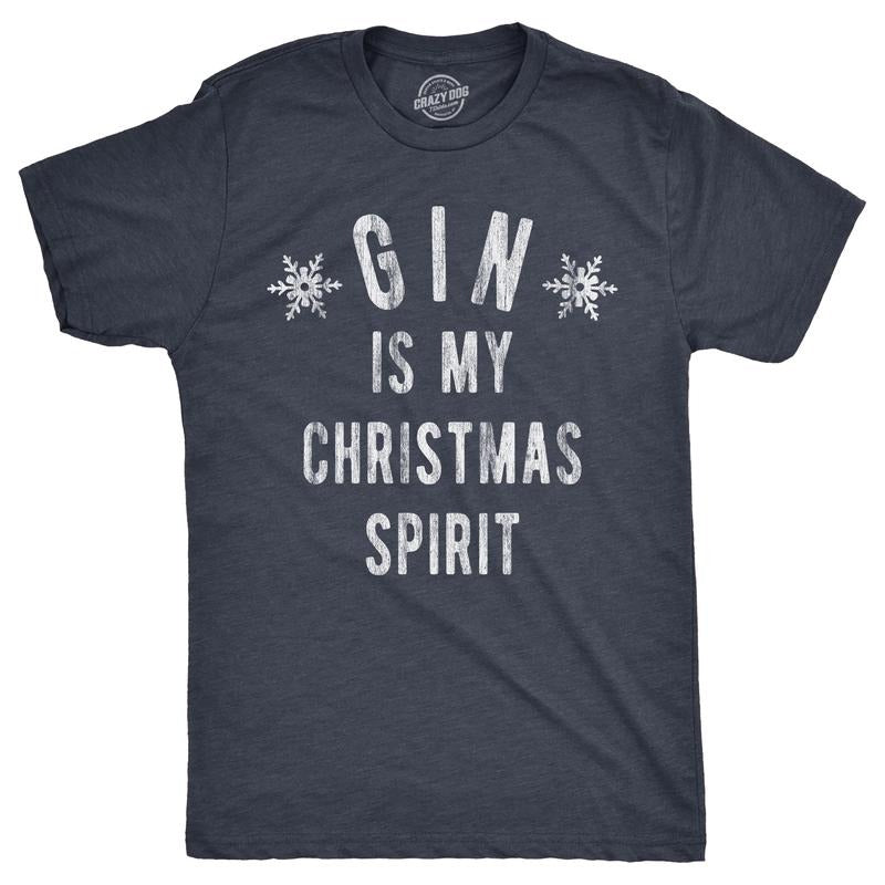 Mens Gin Is My Christmas Spirit T Shirt Funny Xmas Holiday Booze Drinking Lovers Tee For Guys Mens Funny T Shirts Cool...