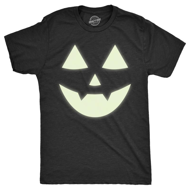 Mens Glow In The Dark Jack O Lantern T Shirt Funny Halloween Spooky Pumpkin Tee For Guys Mens Funny T Shirts Cool Tees...