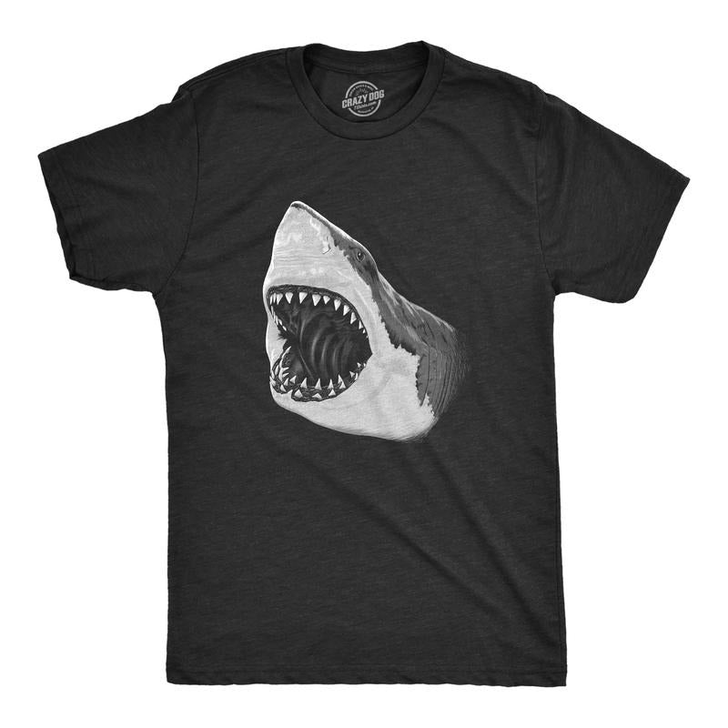 Mens Great White Shark T shirt Pearly Teeth Jaws Attacking Cool Graphic Tee Mens Funny T Shirts Cool Tees Soft Stylish...