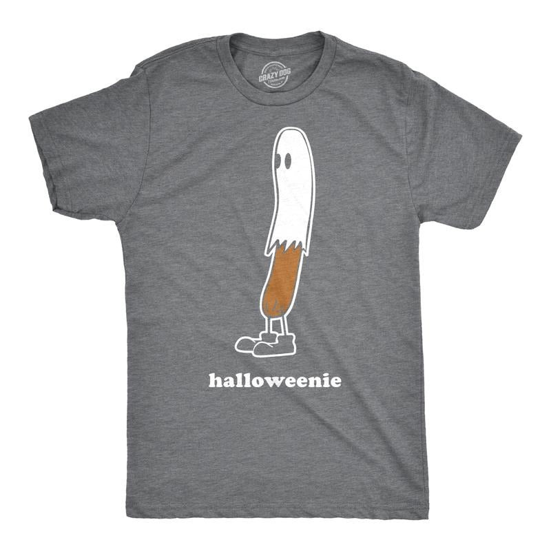 Mens Halloweenie T shirt Funny Ghost Hot Dog Tee Scary Halloween Costume T shirt Mens Funny T Shirts Cool Tees Soft...