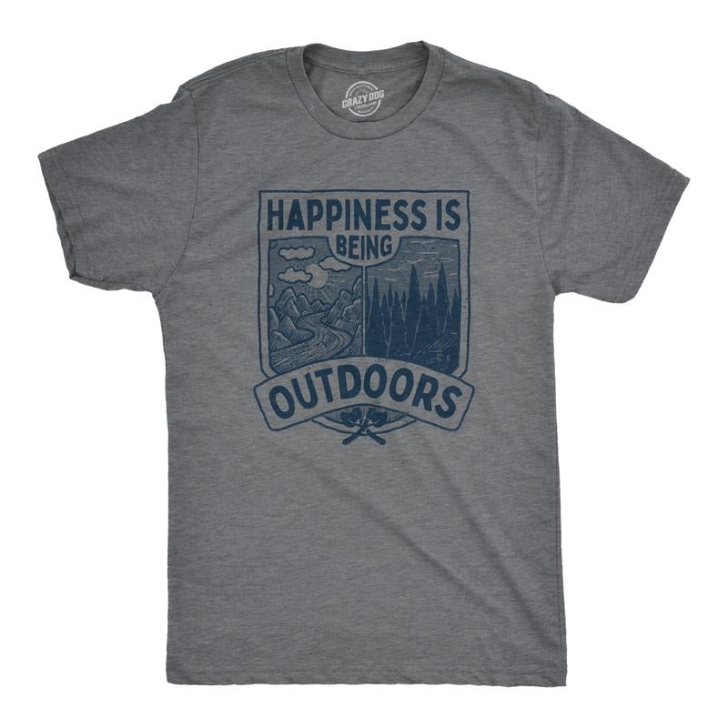 Mens Hapiness Is Being Outdoors T Shirt Funny Cool Nature Hiking Camping Lovers Tee For Guys Mens Funny T Shirts Cool...