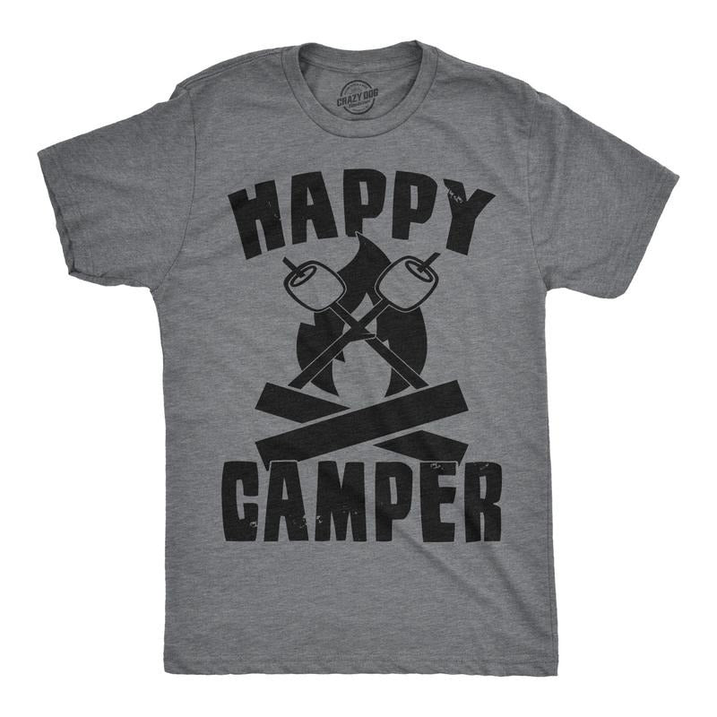 Mens Happy Camper Shirt Funny Camping Cool Hiking Graphic Vintage Tee 80s Saying Mens Funny T Shirts Cool Tees Soft...