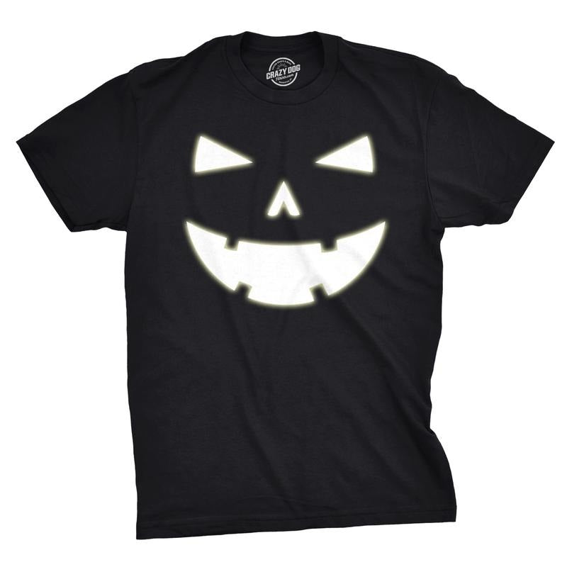 Mens Happy Tooth Glowing Pumpkin Face Glow In The Dark Halloween Tee Mens Funny T Shirts Cool Tees Soft Stylish Casual...