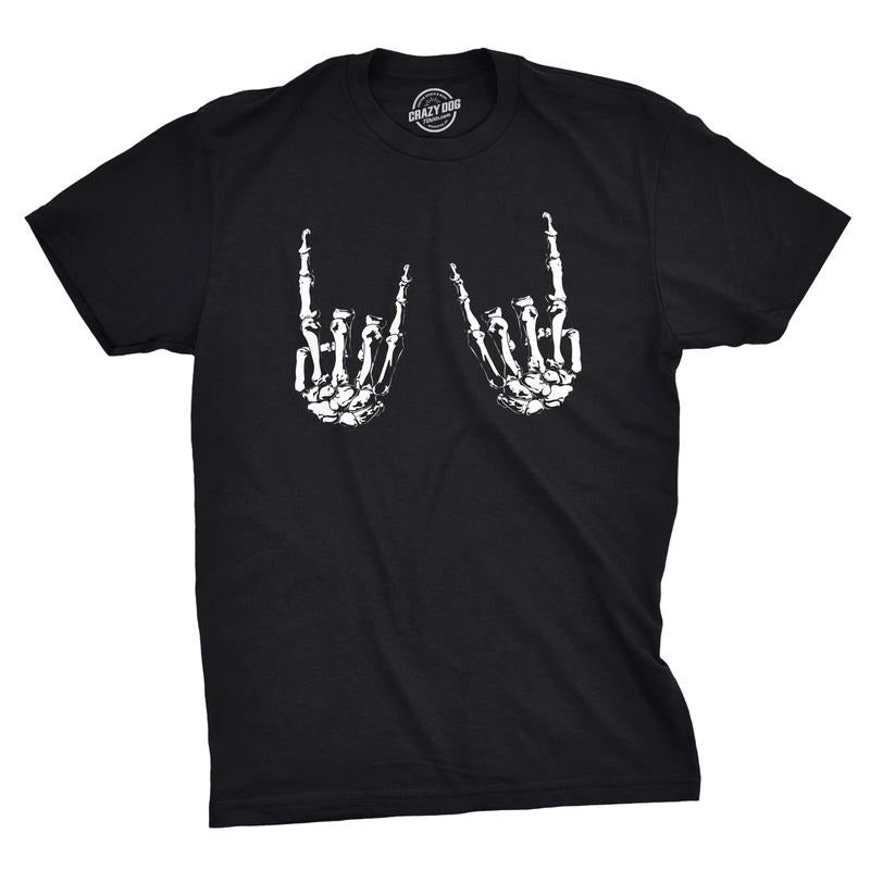 Mens Heavy Metal Bones Hands T Shirt Funny Rock On Halloween Tee Mens Funny T Shirts Cool Tees Soft Stylish Casual...