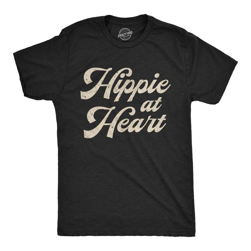 Mens Hippie At Heart Tshirt Funny Flower Child 70s Groovy Graphic Tee Hoodie, Sweatshirt | TeeBloomCo.com