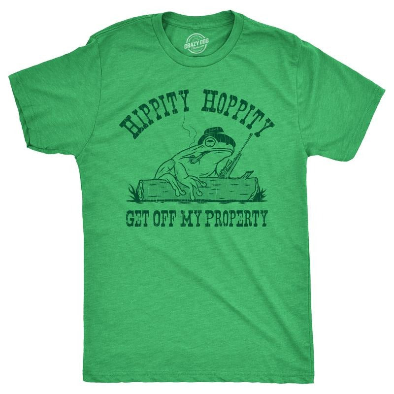 Mens Hippity Hoppity Get Off My Property T Shirt Funny Threatening Frog Joke Tee for Guys Mens Funny T Shirts Cool Tees...