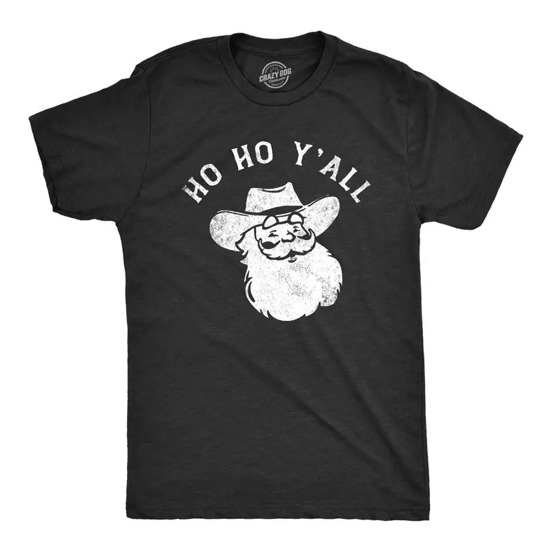 Mens Ho Ho Yall T Shirt Funny Xmas Southern Cowboy Santa Claus Tee For Guys Mens Funny T Shirts Cool Tees Soft Stylish...