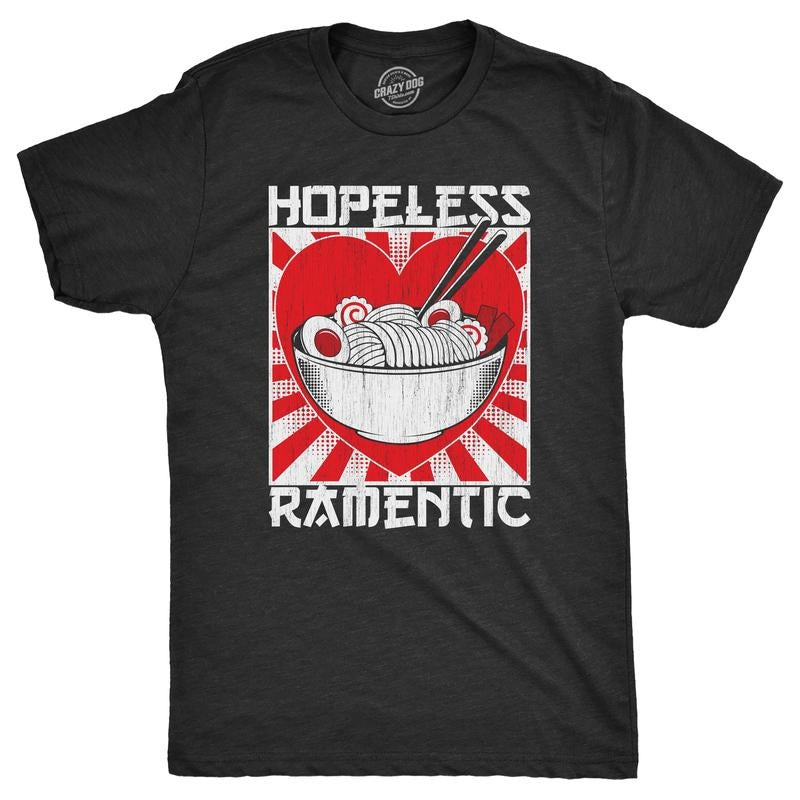 Mens Hopeless Ramentic T Shirt Funny Ramen Noodle Takeout Lovers Tee For Guys Mens Funny T Shirts Cool Tees Soft Stylish...