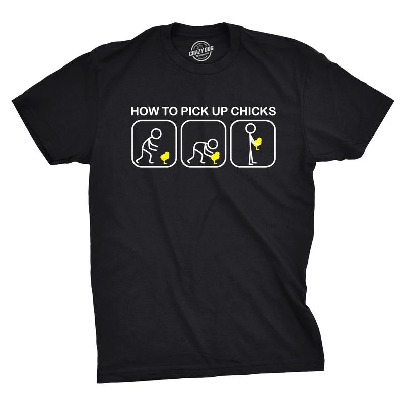 Mens How to Pick Up Chicks Funny T Shirt Cool Graphic Tee Sarcastic Novelty Top Humor Tees Mens Funny T Shirts Cool Tees...