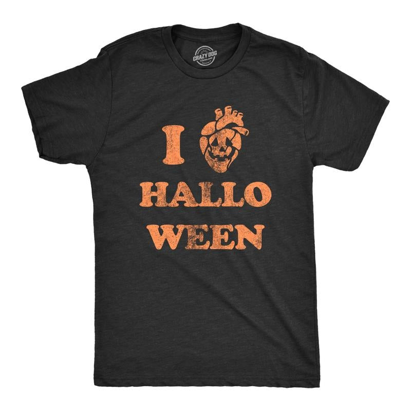 Mens I Heart Halloween T Shirt Funny Spooky Pumpkin Hollows Eve Lovers Tee for Guys Mens Funny T Shirts Cool Tees Soft...