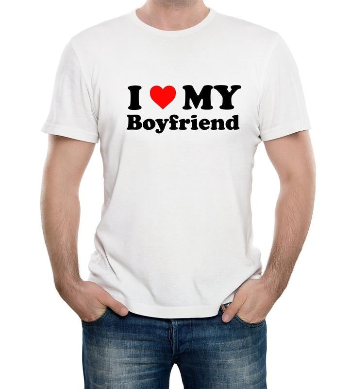 Mens I Love My Boyfriend T Shirt Funny Stalker Anniversary Gift Cute, Valentines T-Shirt, Gifts For Lovers, Unisex Short...