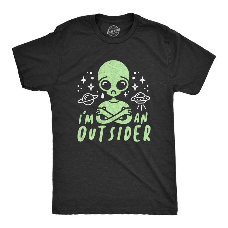 Mens I'm An Outsider T Shirt Funny Alien UFO Outer Space Graphic Tee Mens Funny T Shirts Cool Tees Soft Stylish Casual...