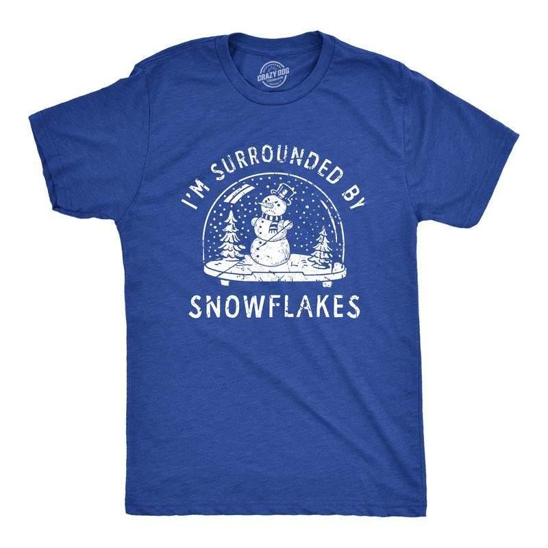 Mens Im Surrounded By Snowflakes T Shirt Funny Winter Snowman Snow Globe Tee for Guys Mens Funny T Shirts Cool Tees Soft...