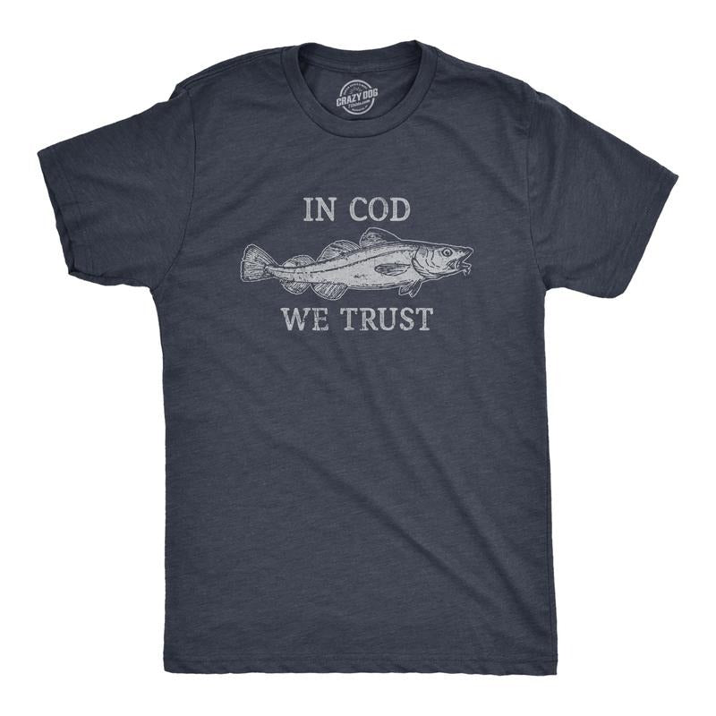 Mens In Cod We Trust T Shirt Funny Fishing Lovers Joke Tee For Guys Mens Funny T Shirts Cool Slimming Tees with Plus...