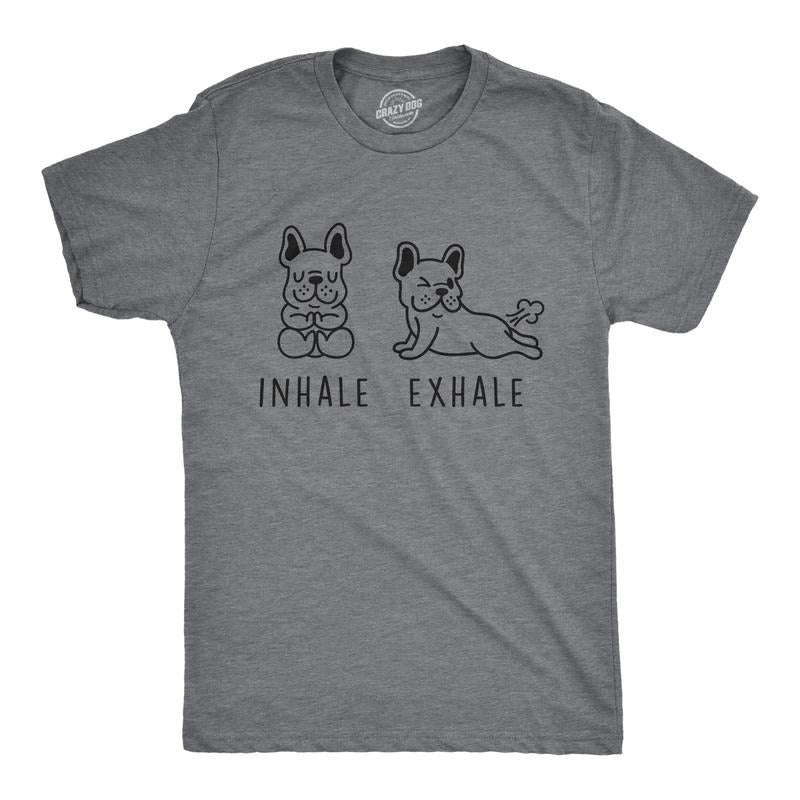 Mens Inhale Exhale French Bulldog T Shirt Funny Farting Yoga Puppy Lover Dog Tee Mens Funny T Shirts Cool Tees Soft...