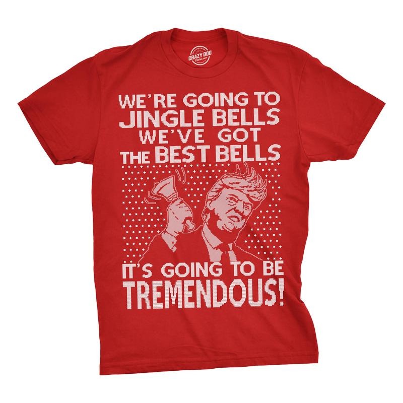 Mens Jingle Bells Trump Tshirt Funny Political Christmas Tee For Guys Mens Funny T Shirts Cool Slimming Tees with Plus...