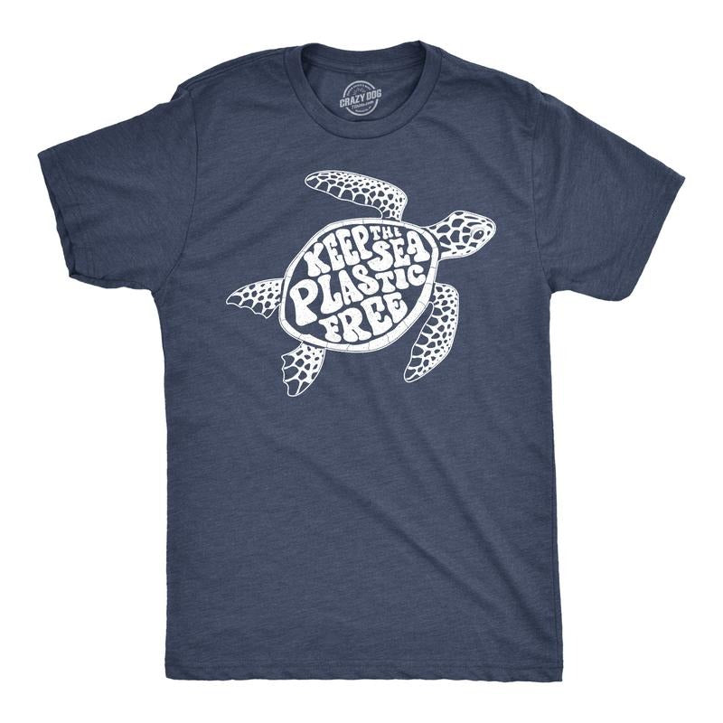 Mens Keep The Sea Plastic Free T Shirt Cute Sea Turtle Earth Day Tee Mens Funny T Shirts Cool Tees Soft Stylish Casual...